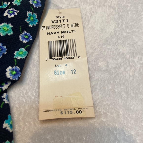 NWT Adrienne Vittadini Underwire Swim Dress Size 12 Navy Multi Flower Print - Picture 4 of 12
